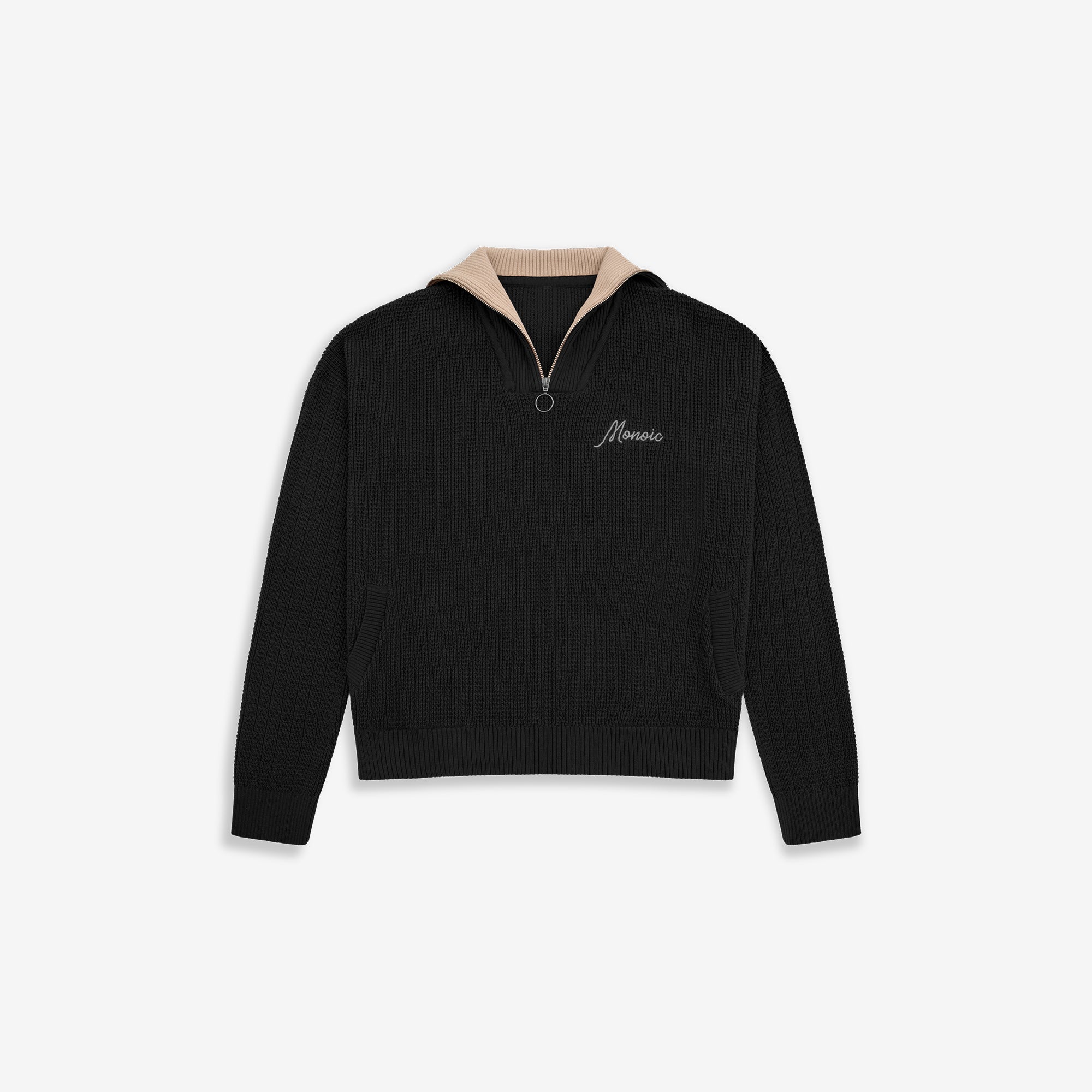Monoic Zip Funnel Neck Knitwear 'Negro y Crema'