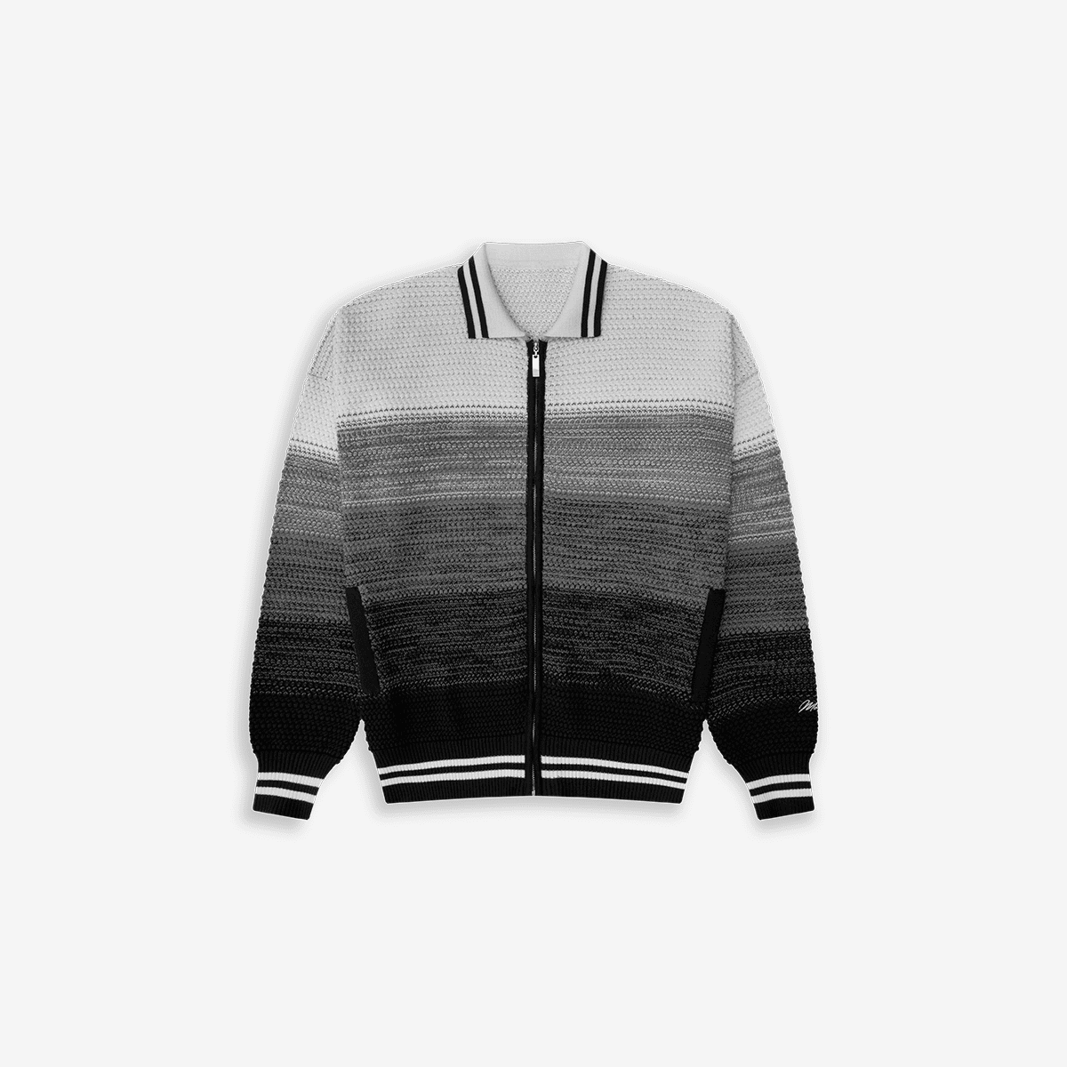 Monoic Zip Polo Gradient Knitwear - Negro y Gris