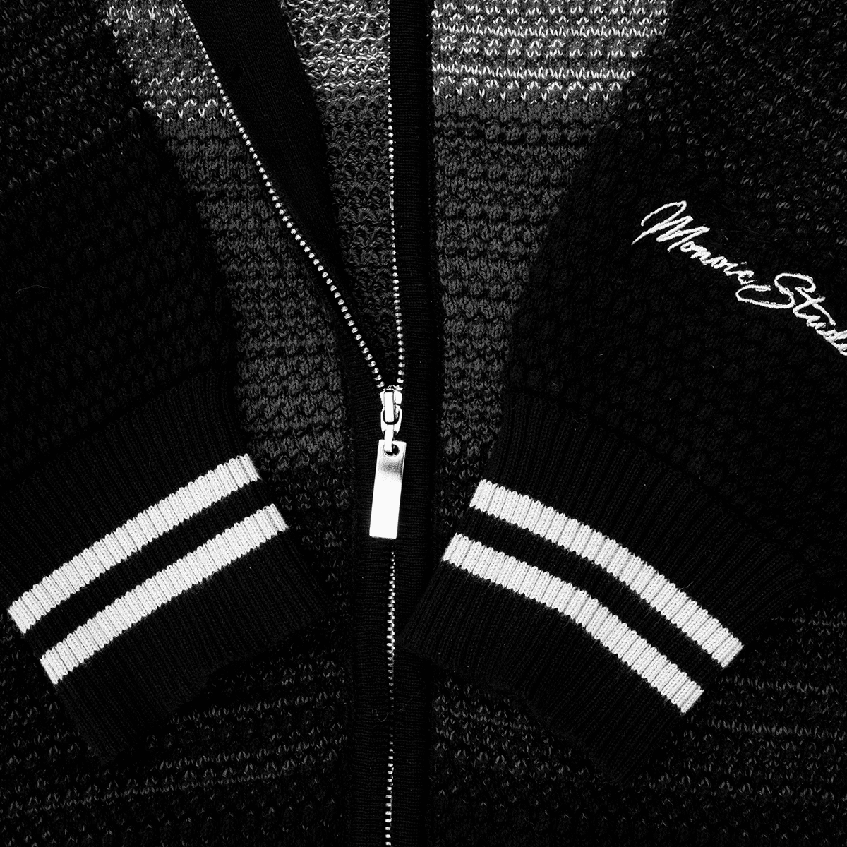 Monoic Zip Polo Gradient Knitwear - Negro y Gris