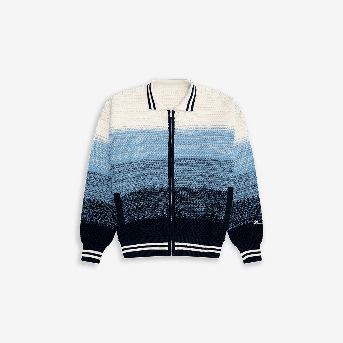 Monoic Zip Polo Gradient Knitwear - Azul y Crema