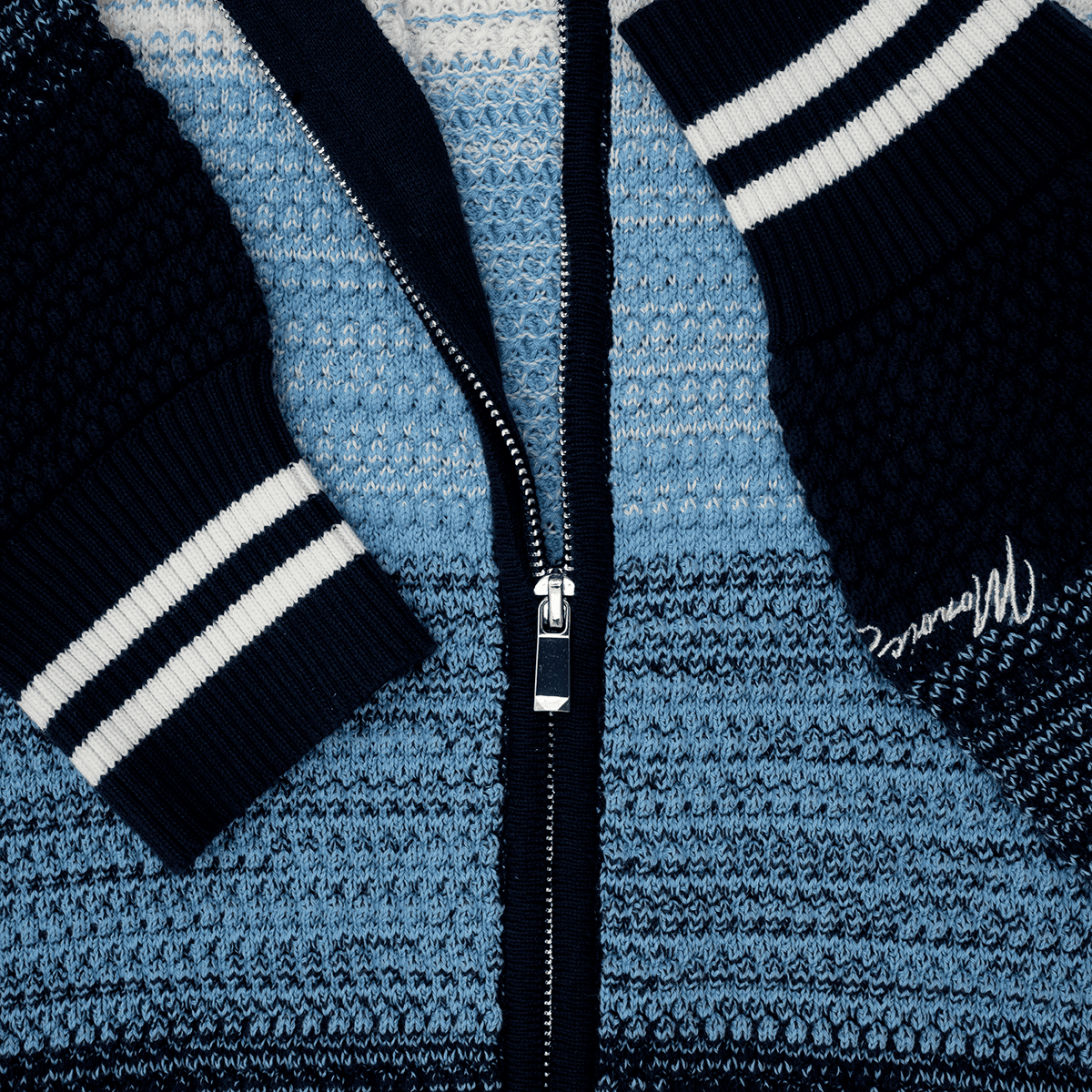 Monoic Zip Polo Gradient Knitwear - Azul y Crema